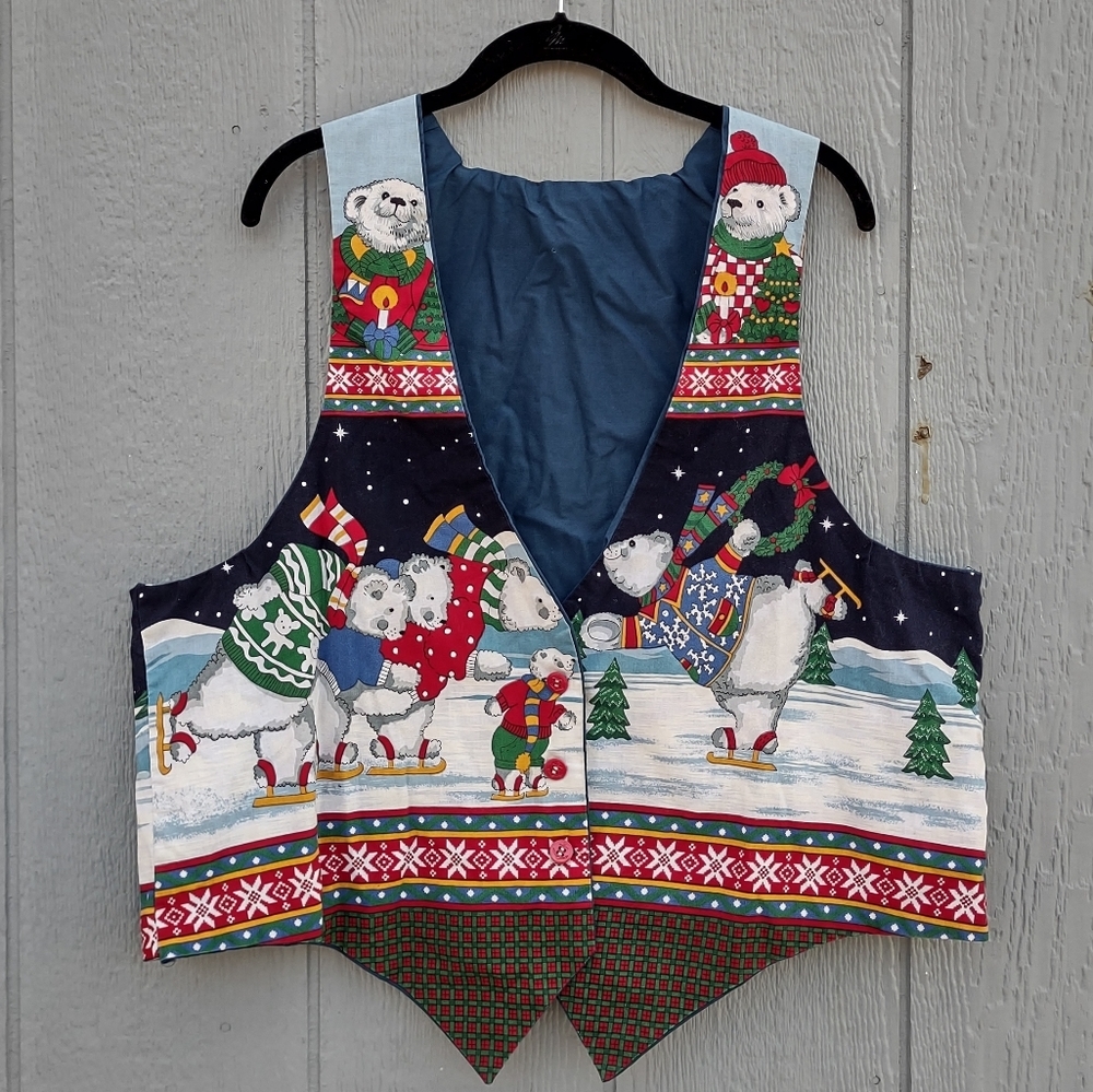 Handmade‎ Skating Polar Bears Christmas Vest 1X